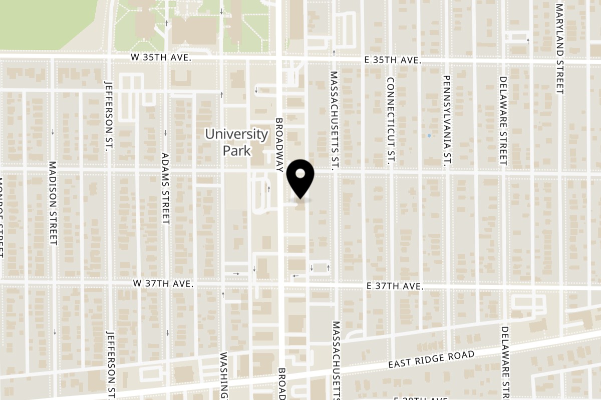Map showing the location of Nephew's Steak & Hoagy on 3621 Broadway in Gary